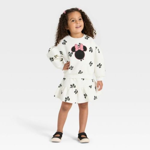 Toddler Girls' 2pc Disney Minnie Mouse Long Sleeve Top and Skort Set - Ivory