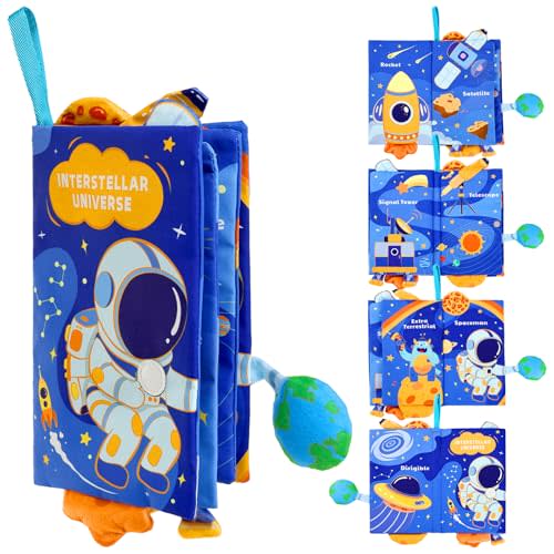 YOGINGO Baby Books - Montessori Toys Interstellar Universe Theme Baby Cloth Books 6 to 12 Months, Soft Stuffed High Contrast Crinkle Infant Sensory Toys, Boys&Girls Kids Early Learning Gifts