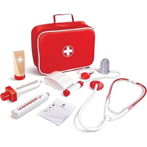 Hape Wooden Doctor on Call Role Play with a Carrying Case| Pretend Doctor Kit for Toddlers Age 3 Years and Up
