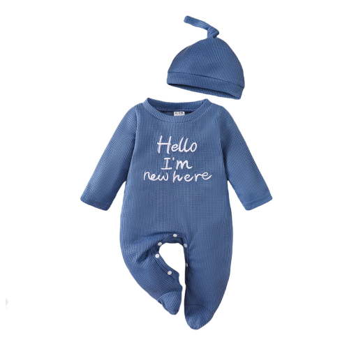 Splozh Baby Clothes Boy Baby Boy Fall Spring Outfit Romper Long Sleeve Jumpsuit Bodysuit Going Home Outfit with Hat Blue,newborn