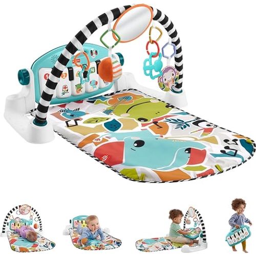 Fisher-Price Baby Playmat Glow and Grow Kick & Play Piano Gym, Blue Musical Learning Toy with Developmental Activities for Newborns 0+ Months
