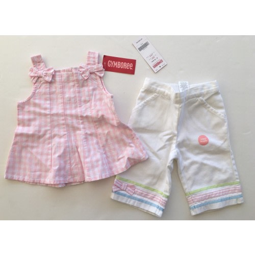 NWT Gymboree Ice Cream Social 6-12 Months Pink Gingham Top & Ribbon Crop Pants