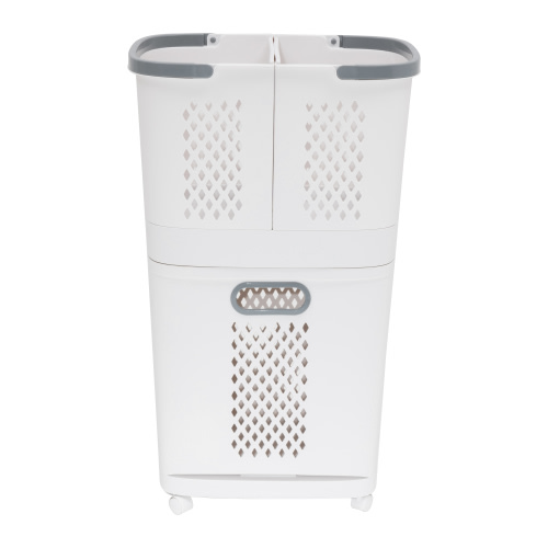 Prime Garden Plastic Laundry Baskets Hamper with Wheels Detachable,White