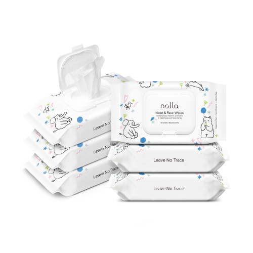 Nolla, Nose and Face Wipes, 180 ct, Unscented, Compostable