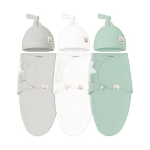 3-Pack Organic Baby Swaddle Sleep Sacks with Knot Hats, Newborn Baby Swaddles Wrap, Ergonomic Wearable Blanket