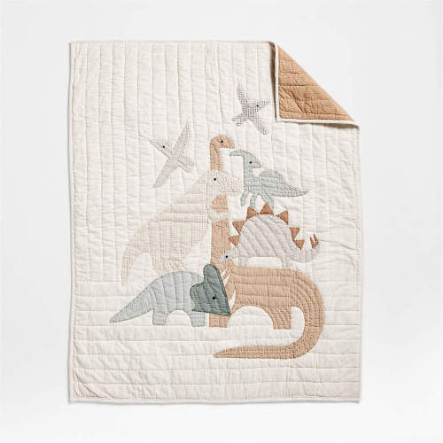 Dino Tower Embroidered Organic Cotton Baby Crib Quilt