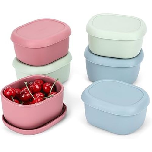 6 pcs 10 oz Silicone Snack Containers for Kids Small Food Containers with Lids, Fruit Containers for Lunch, Stackable Lunch Containers for Kids, Daycare, School and Travel
