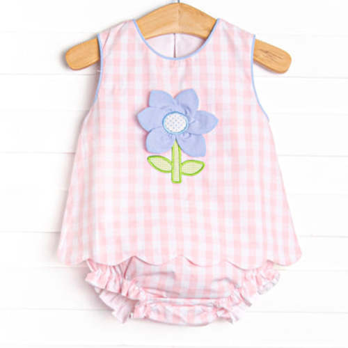 Petal Me Pretty Applique Diaper Set, Pink Check – Stitchy Fish