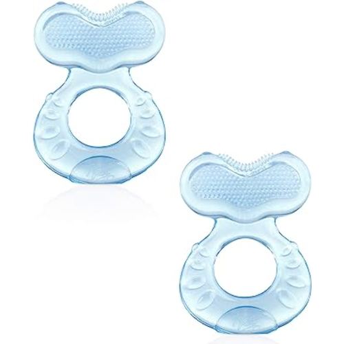 Nuby Silicone Teethe-EEZ Teether with Bristles (Blue-2 Count)