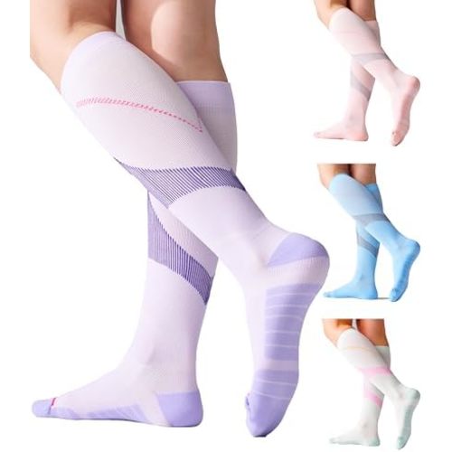 4 Pairs 20-30mmHg Compression Socks for Women Knee High Flying