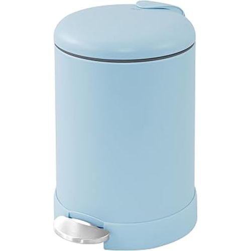Glad Small Trash Can, 1.2 Gallon | Round Stainless Steel Garbage Bin with Soft Close Lid & Step Foot Pedal | Metal Waste Basket with Removable Inner Bucket, Blue