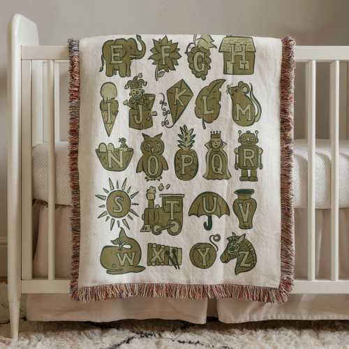 Neutral Woven Baby Blanket | Custom Alphabet Wall Art | Boho Nursery Throw | Baby Gift for Modern Mama | Beige Crib Decor | Lovely Baby Gift