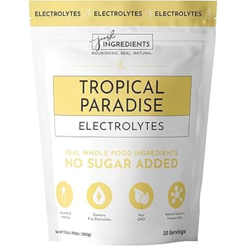 JUST INGREDIENTS Tropical Paradise Electrolytes Drink Mix - Coconut Water, Sea Salt, Trace Minerals - 30 Servings