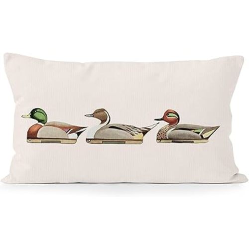 Vintage Mallard Duck Nursery Throw Pillow Covers 12x20, Duck Hunting Neutral Nursery Decor Decorative Lumbar Pillow Cases, Farmhouse Rustic Decor Cushion Cover Pillowcases for Couch Bedroom