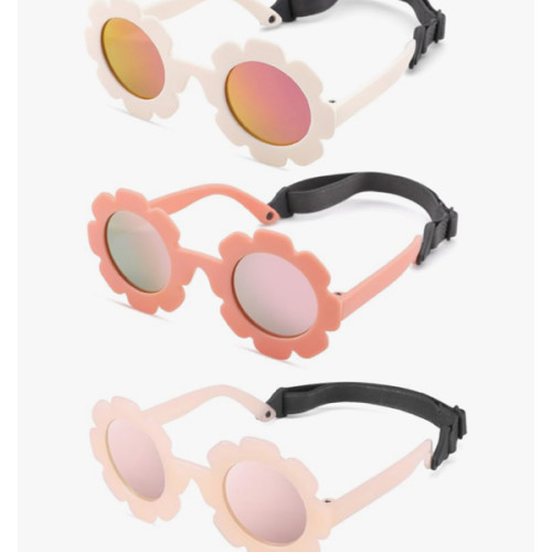 Polarized Baby Sunglasses with Strap - Unbreakable Infant Flowers Sunglasses for Newborn Girls Boys Age 0-12 Months