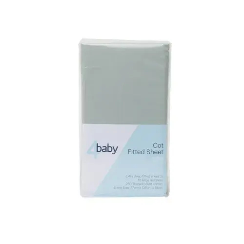 4Baby Cot Fitted Sheet Percale Sage 2 Pack | Baby Bunting AU