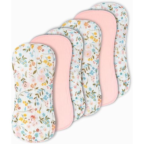 Muslin Burp Cloths for Baby Girl Set, 6 Pack 20"x9" 100% Cotton Burp Cloths Baby Girl, Large Absorbent Burping Cloth for Babies, Soft Muslin Baby Washcloths, Nursery Gift Set Pink Floral Design
