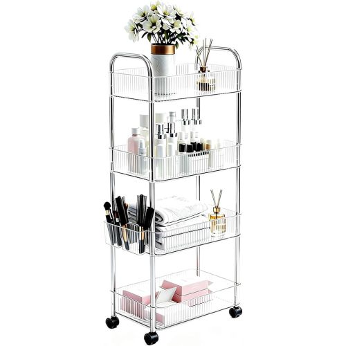 4-Tier Clear Utility Rolling Cart with Wheels for Kitchen & Bathroom