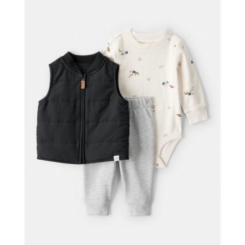 Baby Boy 3-Piece Quilted Vest Outfit Set - Grey/Black - Carter's | Carter's