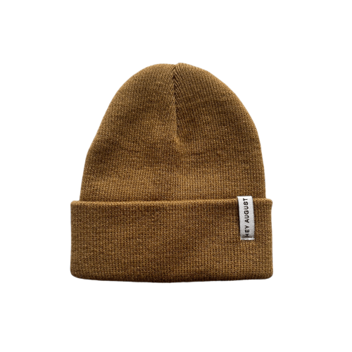 Knit cuff beanie in Camel
