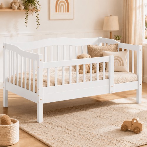 Zimtown Toddler Daybed, Kids Day Bed Frame, Children Sleeping Bedroom, White