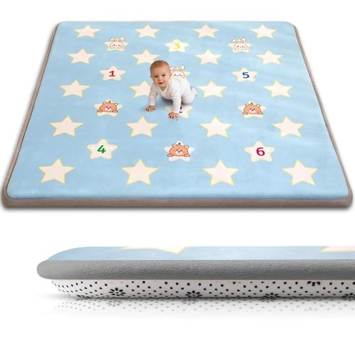 RONGFA Baby Play Mat for Floor, 50'' x 50'' Thicken Foam Padded Mat for Tummy Time, Playpen Playmat for Toddlers Infant Kids, Water-Repellent Coral Velvet, Non-Slip Bottom Safe for Crawling (Boho)