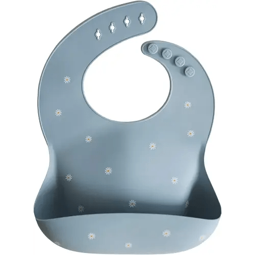 mushie Silicone Baby Bib | Adjustable Fit Waterproof Bibs (White Daisy)