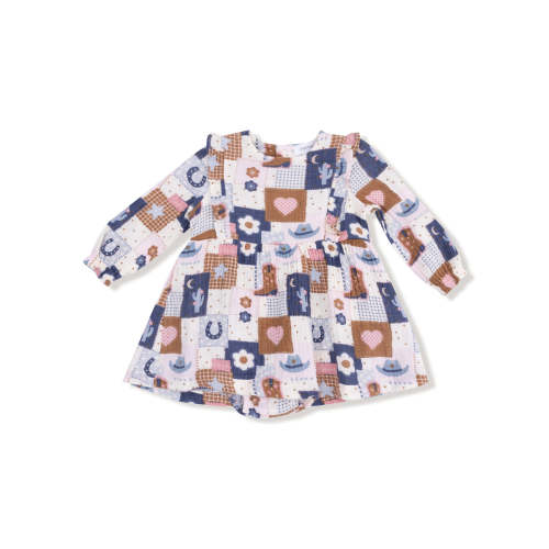 Long Sleeve Ruffle Bubble w/ Skirt, Patchwork Cowgirl