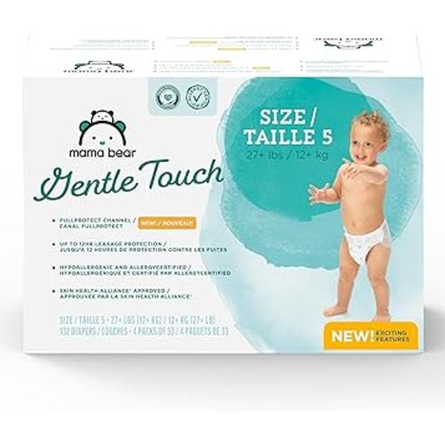 Amazon Brand - Mama Bear Gentle Touch Diapers, Size 5, 132 Count (4 packs of 33)