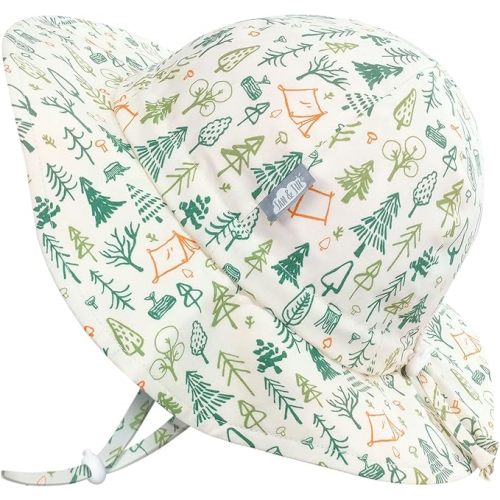 JAN & JUL Boys' Cotton Sun-Hat, Summer Beach Hat with Chin Strap for Toddlers (L: 2-5 Years, Camp Grove)