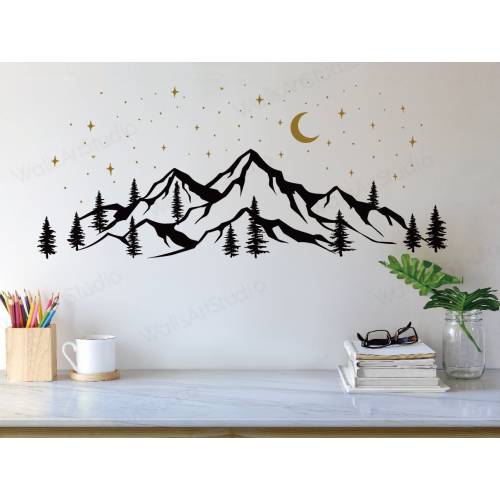 Mountain Decal, Mountains With Moon Wall Sticker,Home Decor For Kids Room Nursery ,Moutains With moon  Decals, Moutains Vinyl Decals