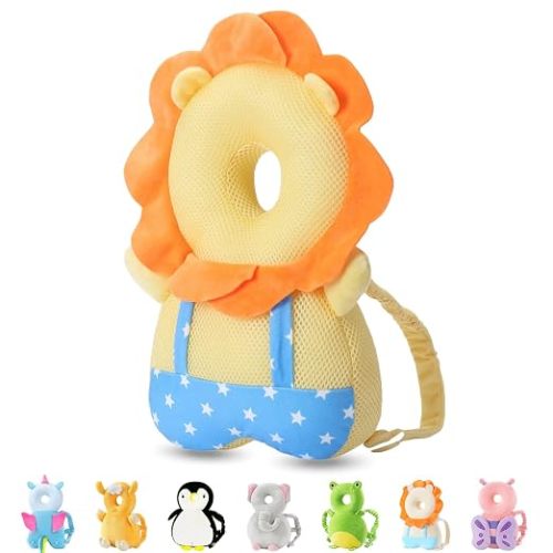 Baby Head Protector Backpack, Toddler Walking Fall Head Protection, Yellow Lion Mesh