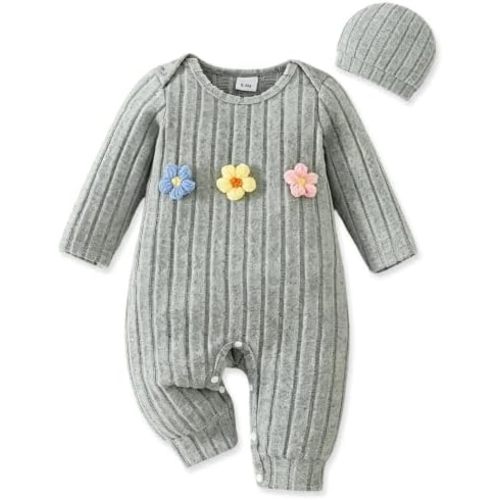 Newborn Baby Girl Clothes Infant Romper Fall Winter Outfits Floral Letter Bodysuit+Hat