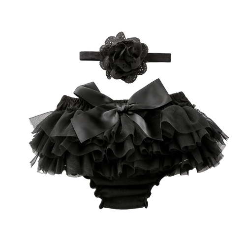 Xfvqtps Infant Baby Girls Bowknot Ruffle Yarn Skirt Bloomer Diaper Covers and Headband Set Newborn Photo Prop Outfits Black