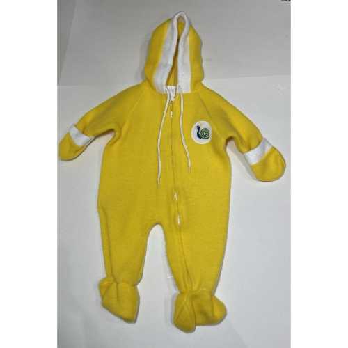 Vintage 80s Infant Baby Yellow Fleece One Piece Zip Footed Pajamas Jumper Snail