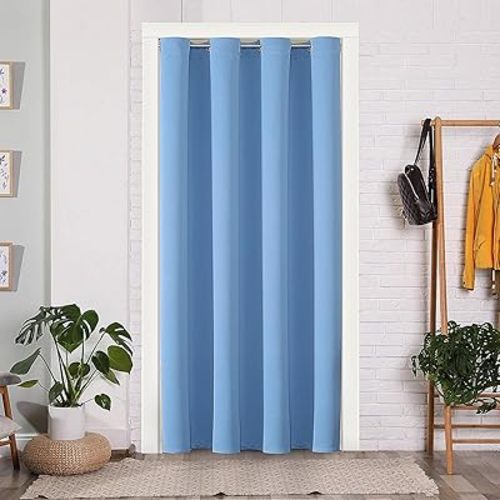 ChrisDowa Blackout Door Curtains for Doorway Privacy, Grommet Closet Curtains for Bedroom Closet Door, Thermal Insulated Temporary Doorway Cover Room Divider Drapes (1 Panel, Sky Blue, 34 x 80 Inch)