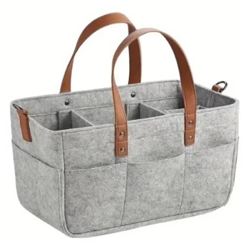 Baby Felt Storage Nursery Organizer Basket Infant Diaper Bag with Handle Caddy Changing Nappy Kids Storage Carrier Large Pocket