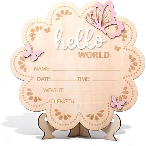 Wooden Baby Announcement Sign (Butterfly)