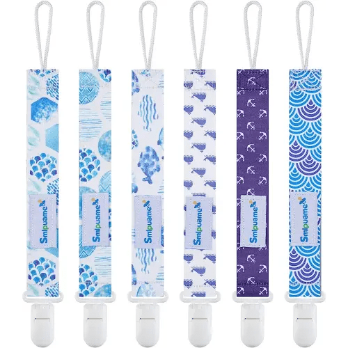 Smlpuame Pacifier Clips for Boys,6 Pack Stylish Binky Clips Strap,Paci Holder with Clip Lightweight Universal Fits Most Pacifiers Teether Toy Teething Ring Soothie,Baby Shower Gifts(Ocean)