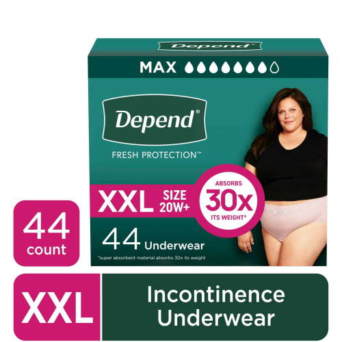 Depend Fresh Protection Incontinence Underwear for Women, Adult Diapers, XXL, 44 Count