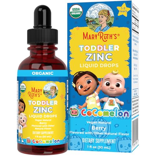 MaryRuth Organics Cocomelon Toddler Liquid Zinc | Sugar Free | USDA Organic | Kids Zinc Sulfate for Ages 1-3 | Immune Support Supplement for Children | Vegan | Non-GMO | Gluten Free | 1 Fl Oz