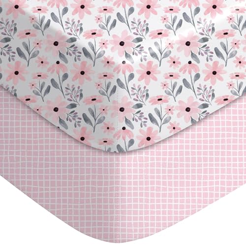 Yoofoss Crib Sheets Girl 2 Pack, 52x28 Fitted Baby Crib Sheet Fits for Standard Crib and Toddler Mattress, Ultra Soft Breathable Microfiber Pink Floral