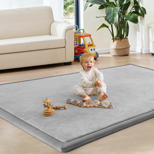 Teler Baby Play Mat for Floor, 1.18" Thick Foam 50"×50" Playmat, Ultra-Soft Plush Feel & Non-Slip Backing Safe for Infants, Toddlers Crawling, Light Grey