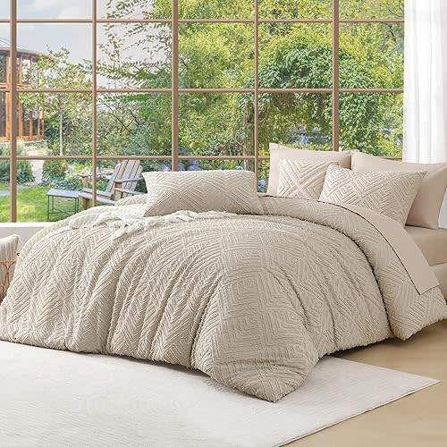 Andency Oversized King Comforter 120''x98'', 3 Pieces Oatmeal Soft Boho Bedding Set & Collections, All Season Farmhouse Tufted Fluffy Bed Set (1 Comforter, 2 Pillowcases)