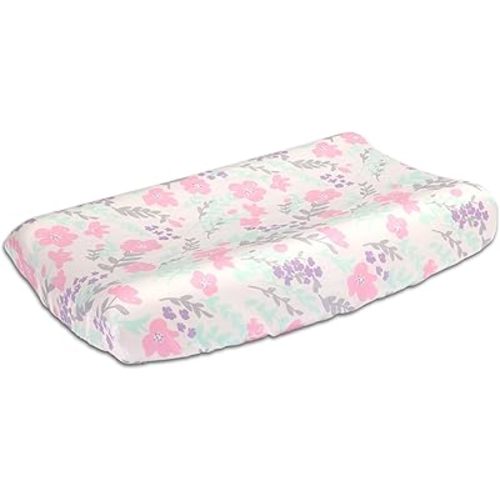 Floral Changing Pad Cover in Pink, Mint, Purple and Grey by The Peanut Shell