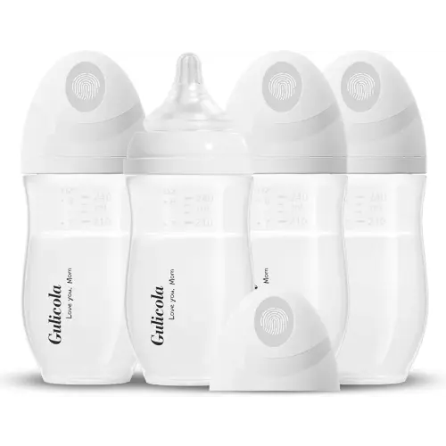 Gulicola PP (NOT Glass) Baby Breastfeeding Bottles, Medium Flow Nipples (M), 3 Months +, Wide Neck, White, 8 oz - 4 Pack