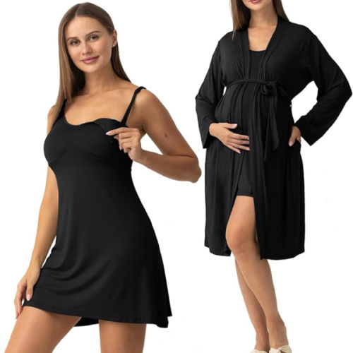 SUNNYBUY Women's Nursing Nightgown Maternity Robe Set, 3 in 1 Labor Delivery Breastfeeding Dress Postpartum Sleepwear