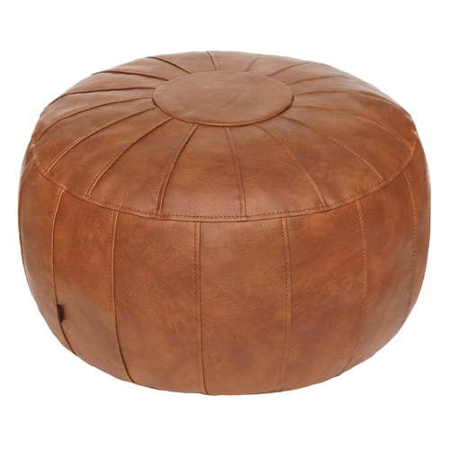 Thgonwid 21.7*13.7 inch Indoor Vegan Leather Pouf, Light Brown (Comes with No Filler)