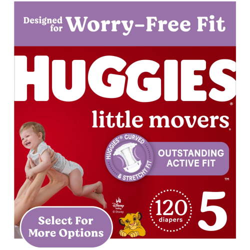 Huggies Little Movers Baby Diapers, Size 5 (27+ lbs), 120 Ct (Select for More)