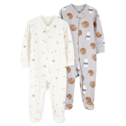 Baby 2-Pack  Cotton 2-Way Zip Sleep & Play Pajamas - Grey/Ivory | Carter's